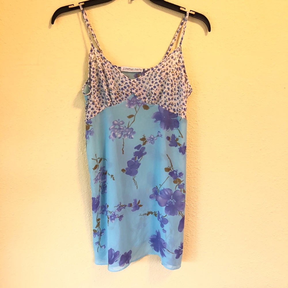 Vintage Jonathan Martin Blue Floral Print Lingerie Slip S